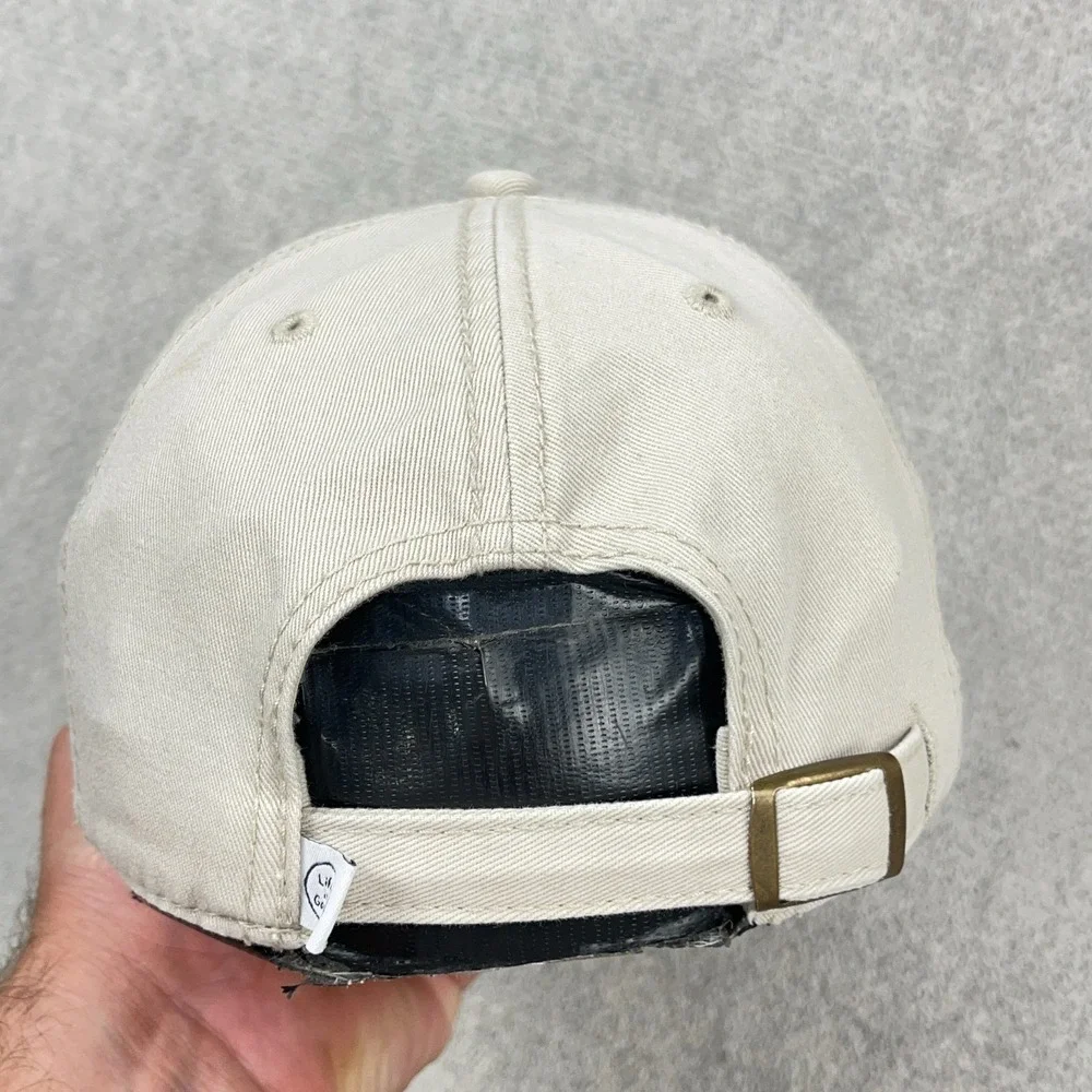 Life Is Good Hat Strap Back Baseball Cap Tan Khaki Camp Camper Adjustable Adult
